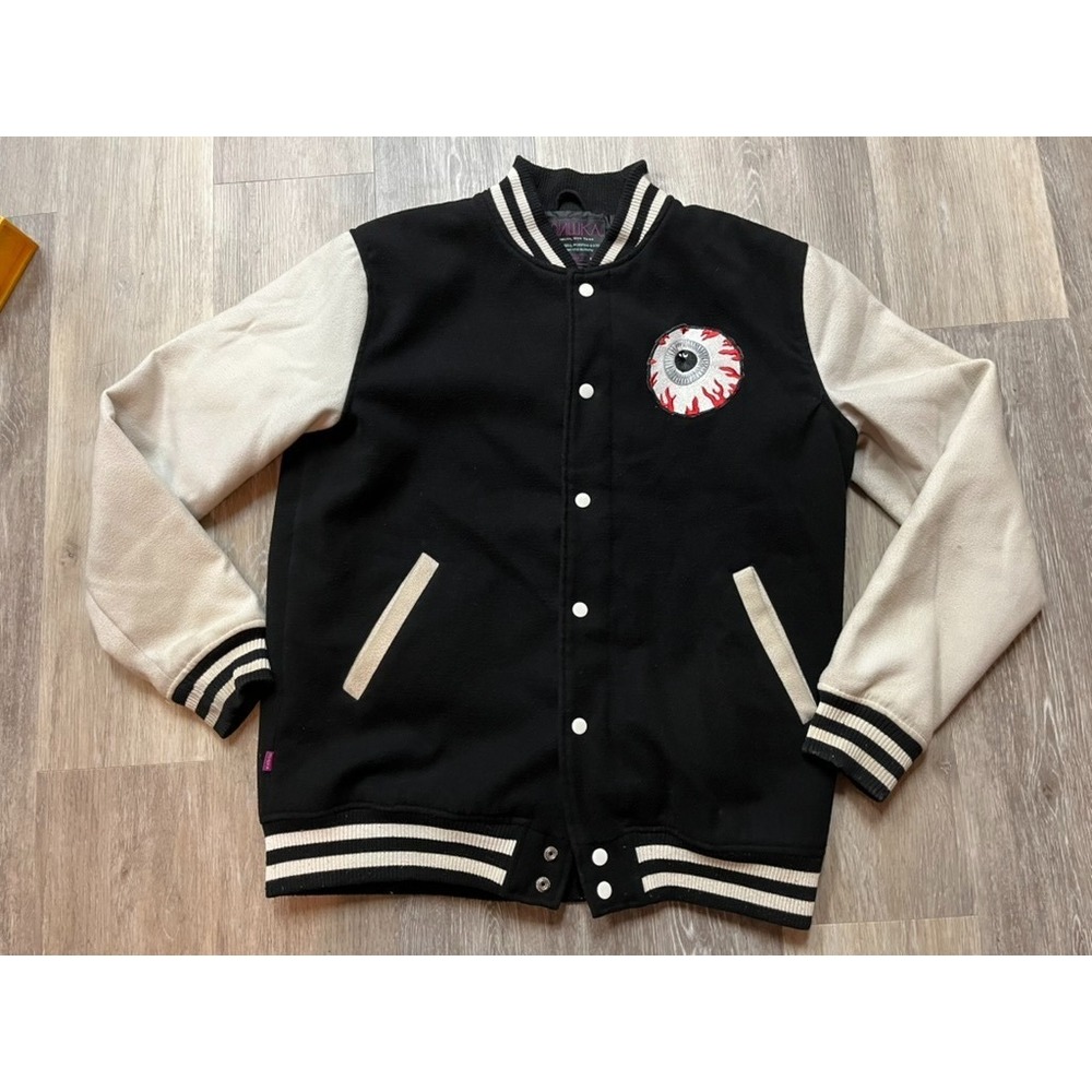 Vtg Mishka NYC Varsity Eyeball Letter Jacket Russian Worldwide Weirdos L